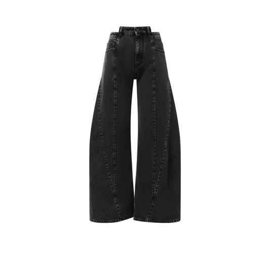 Cut Out Waistband Relaxed Fit Denim Jeans in Black