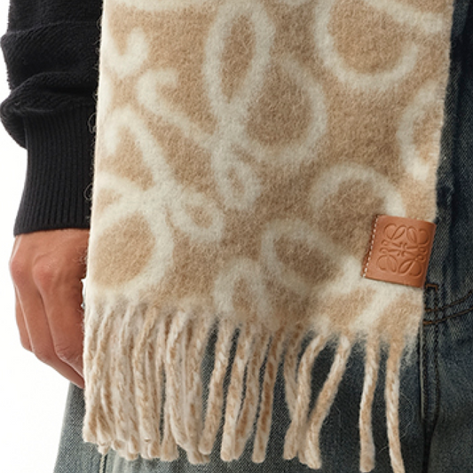 Textured Anagram Scarf in Beige/White