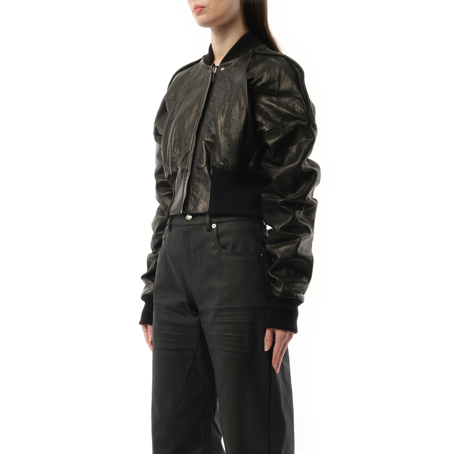 Nappa Lamb Cropped Flight Jacket in Black