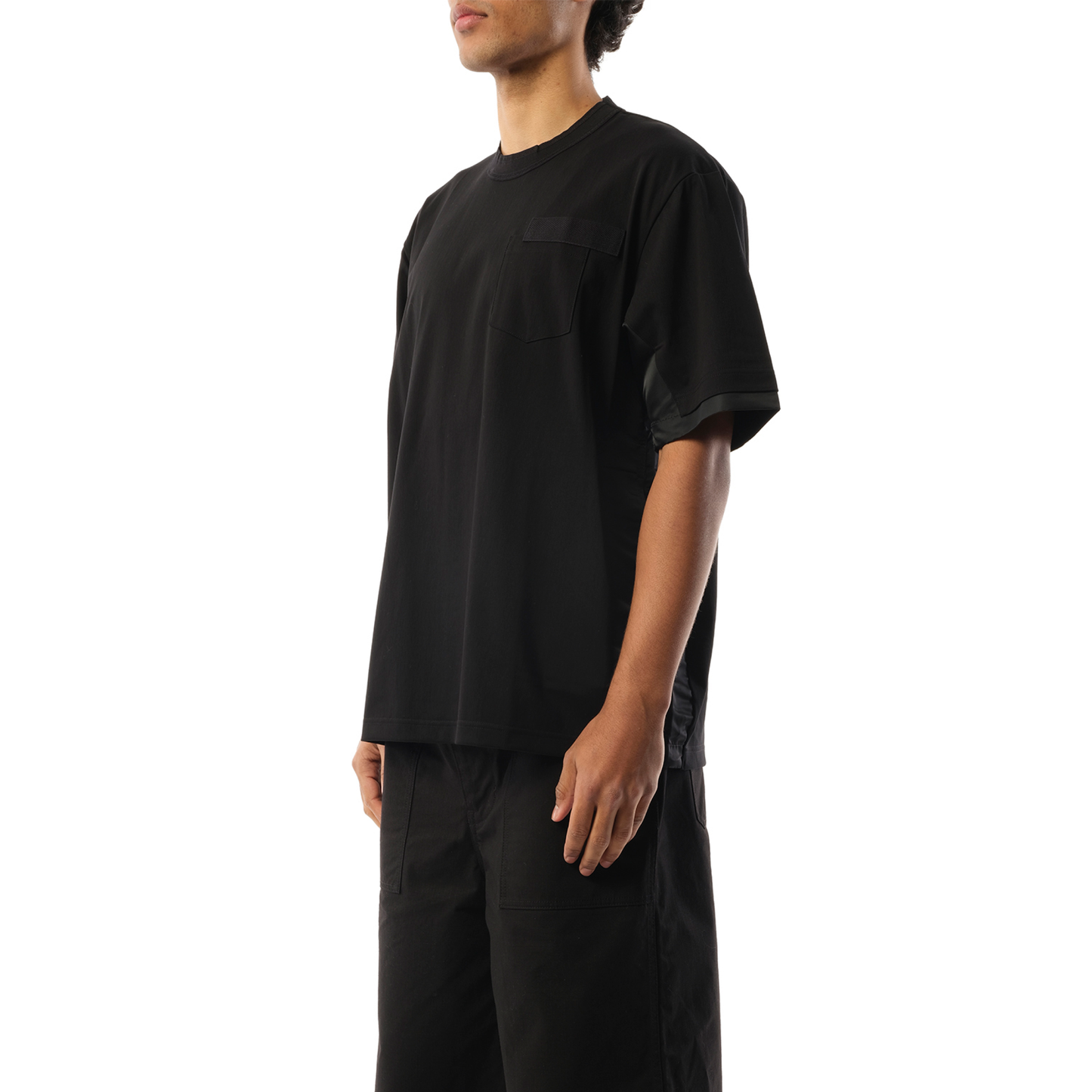 Nylon Twill Cotton Jersey T-Shirt in Black