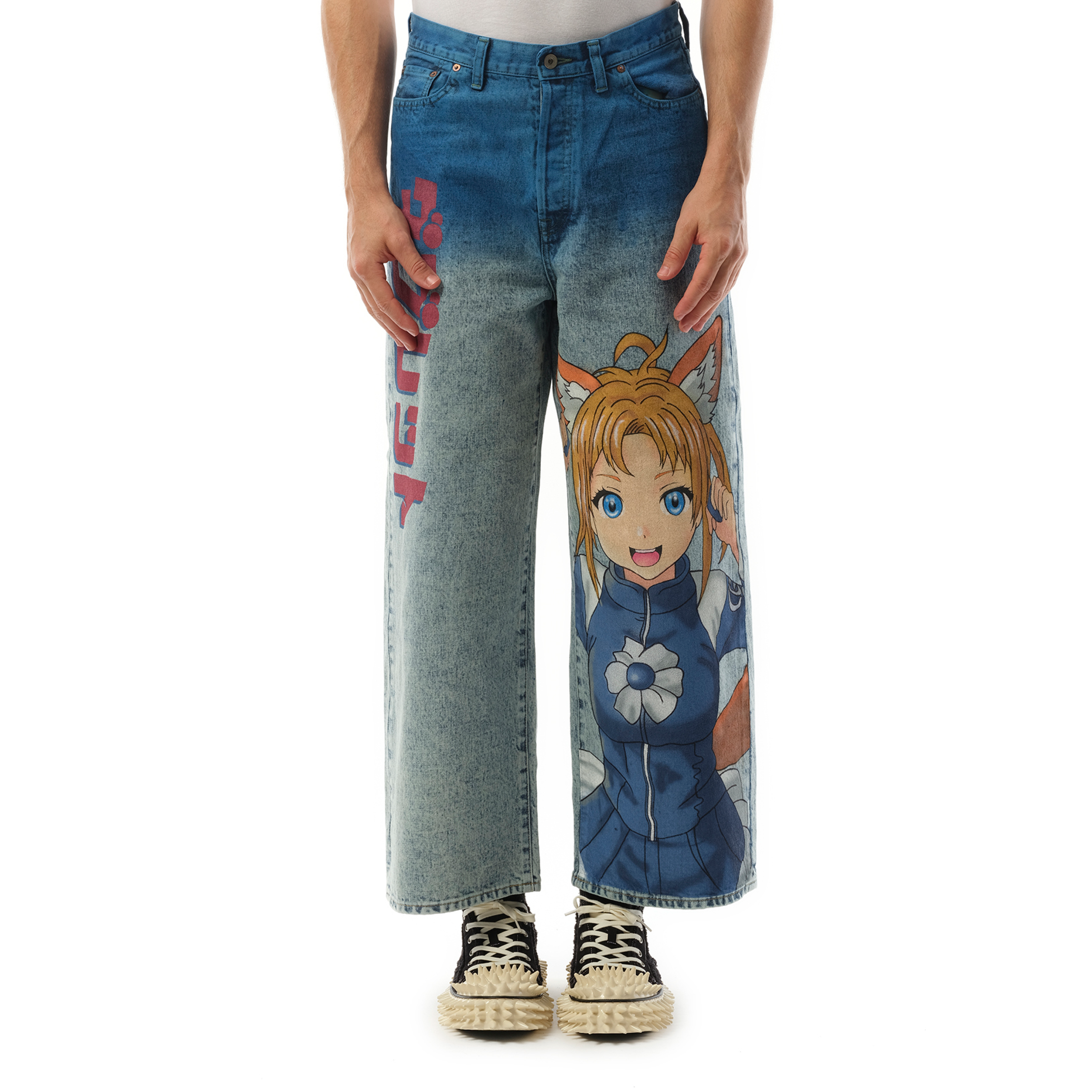 Anime Hand-Painting Denim Pants in Blue