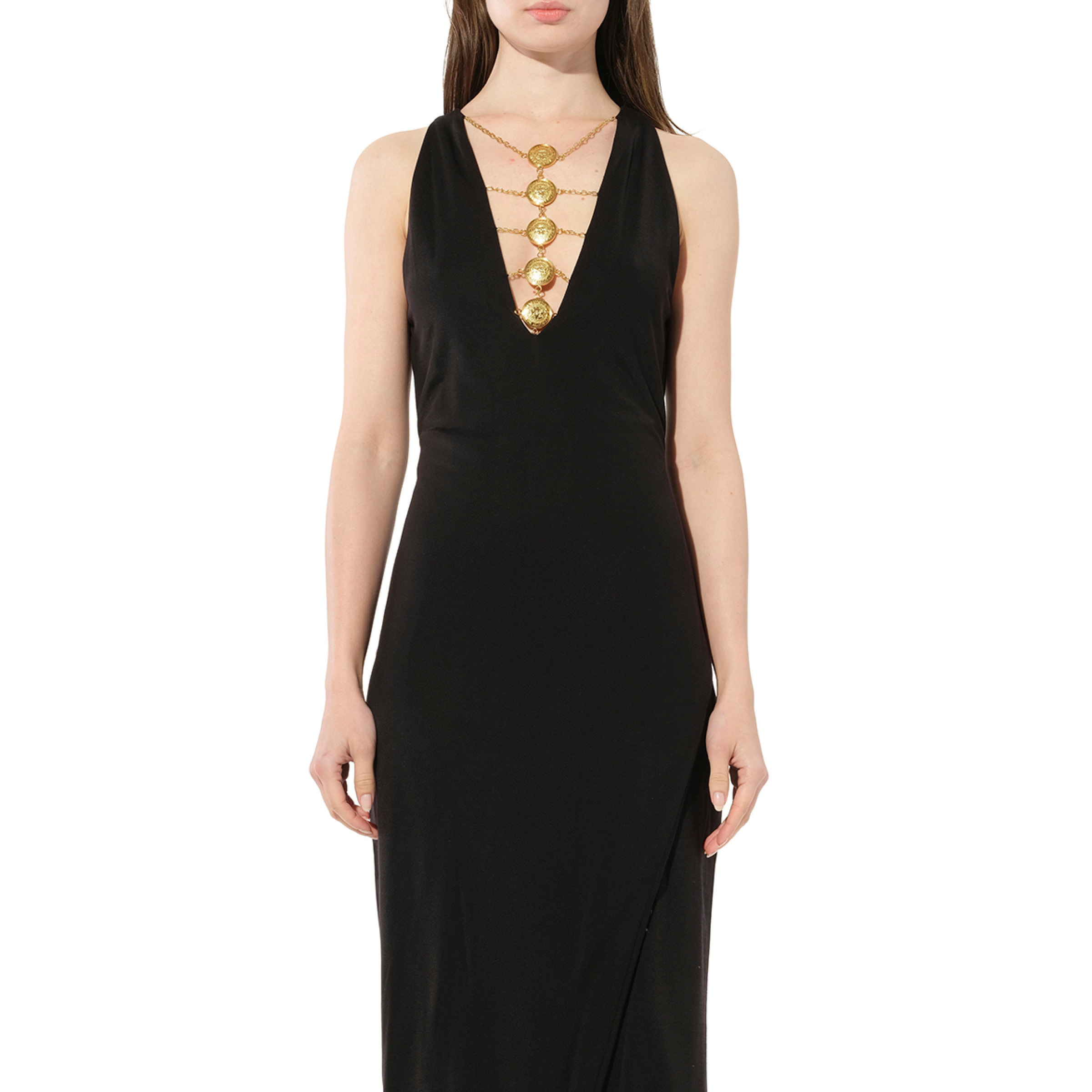 Sleeveless Coin Long Dress in Black