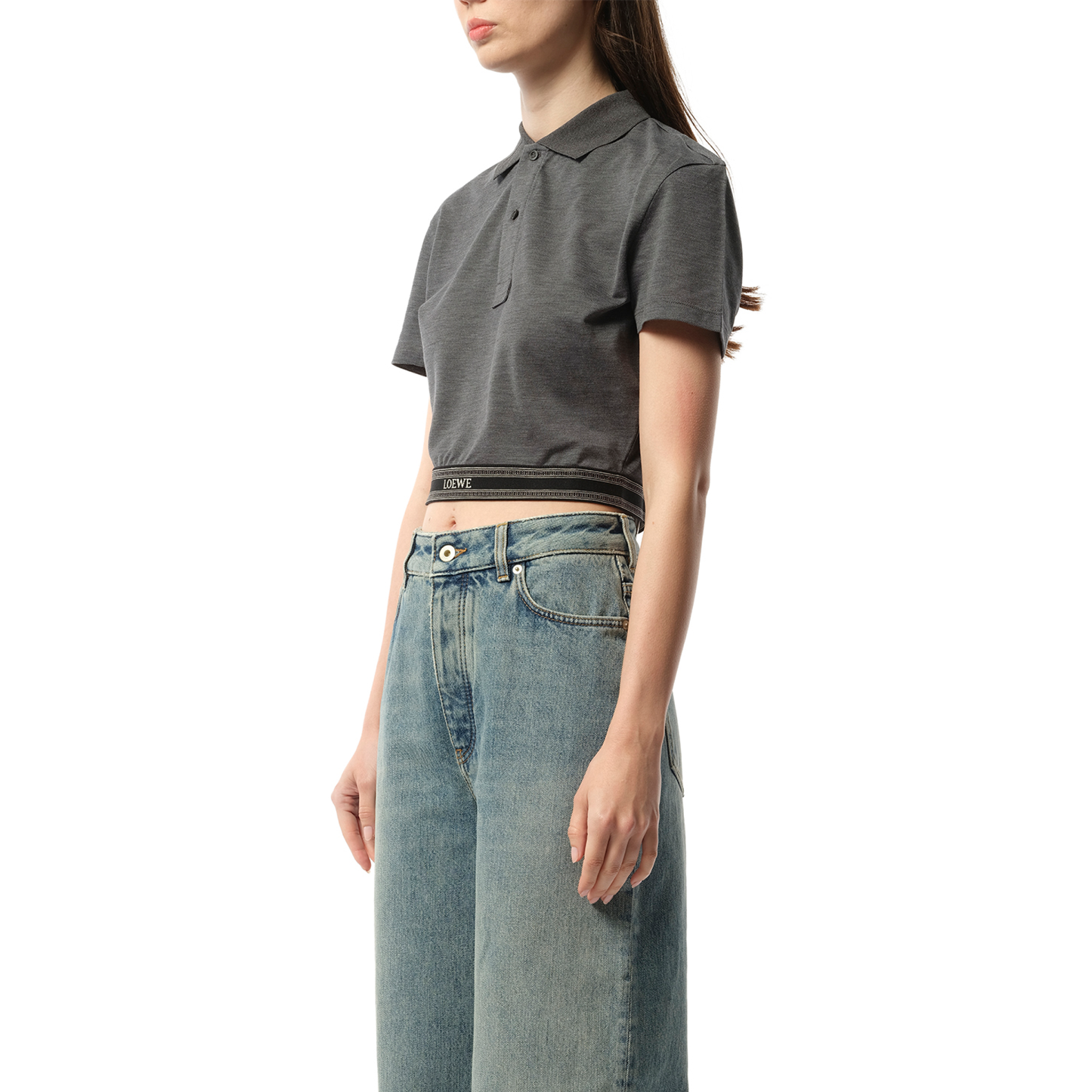 Cropped Polo in Charcoal Melange