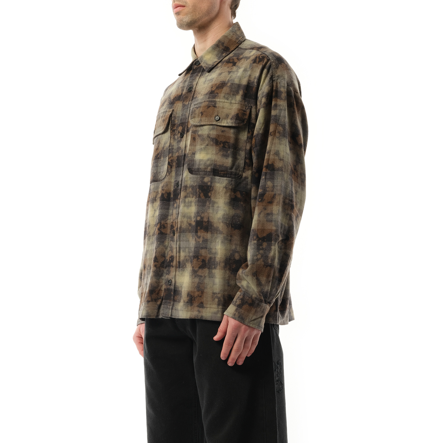 Long Sleeve Curved Logo Check Shirt in Grey/Off White