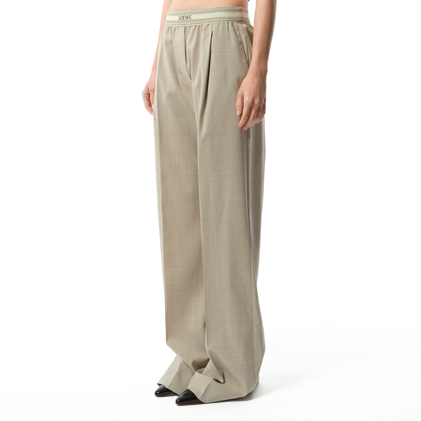 Logo Band Trouser in Light Beige Melange