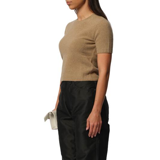 Lambswool Short Sleeve Sweater in Beige