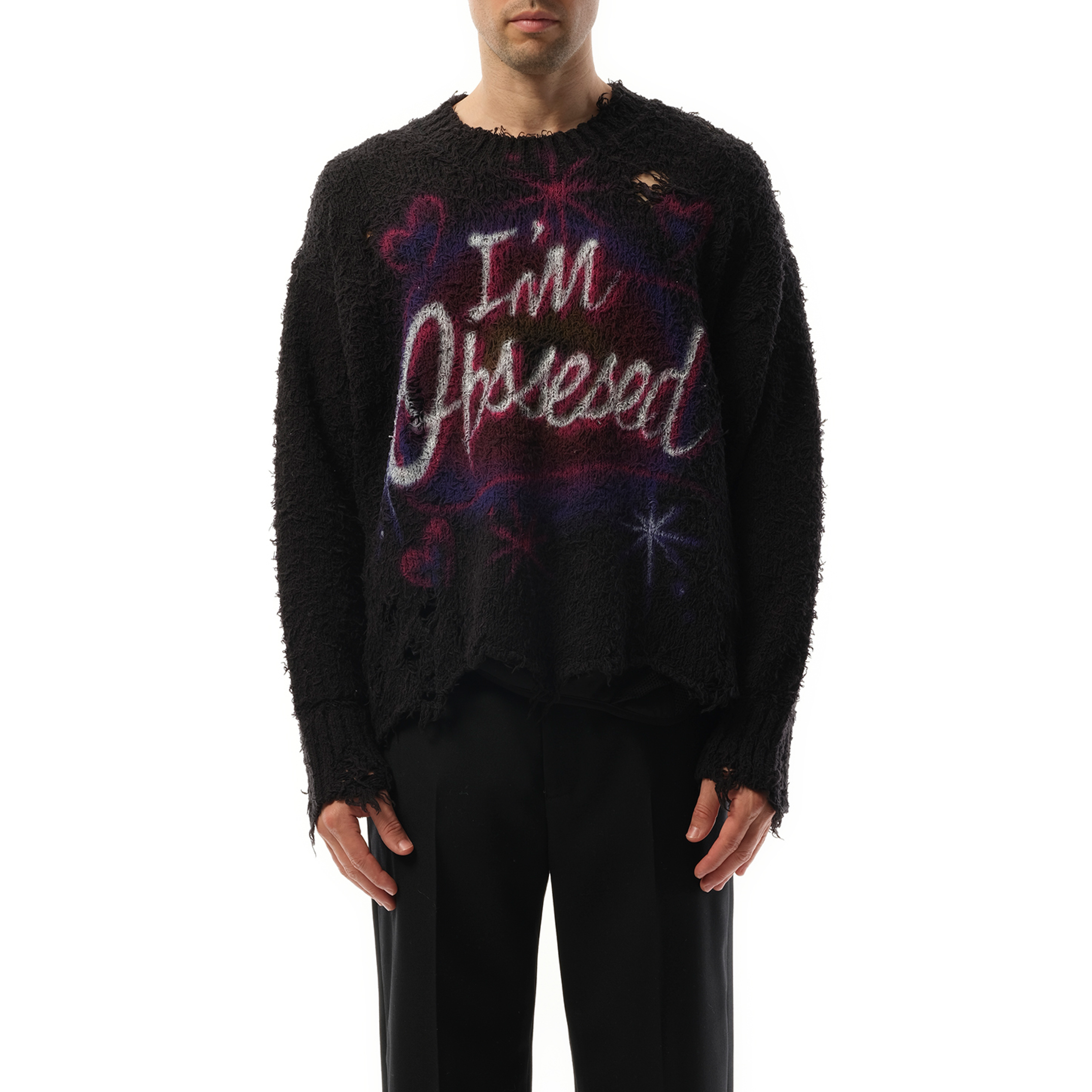 Airbrush Recycled Cotton Sweater in Black