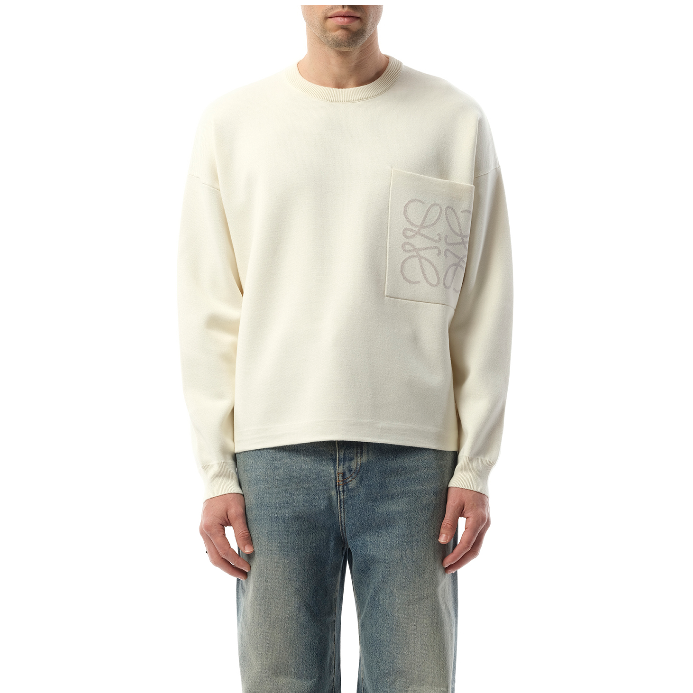 Anagram Pocket Sweater in White/Light Grey