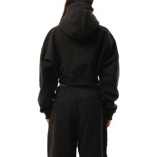 Cropped Full Zip Hoodie in Soot