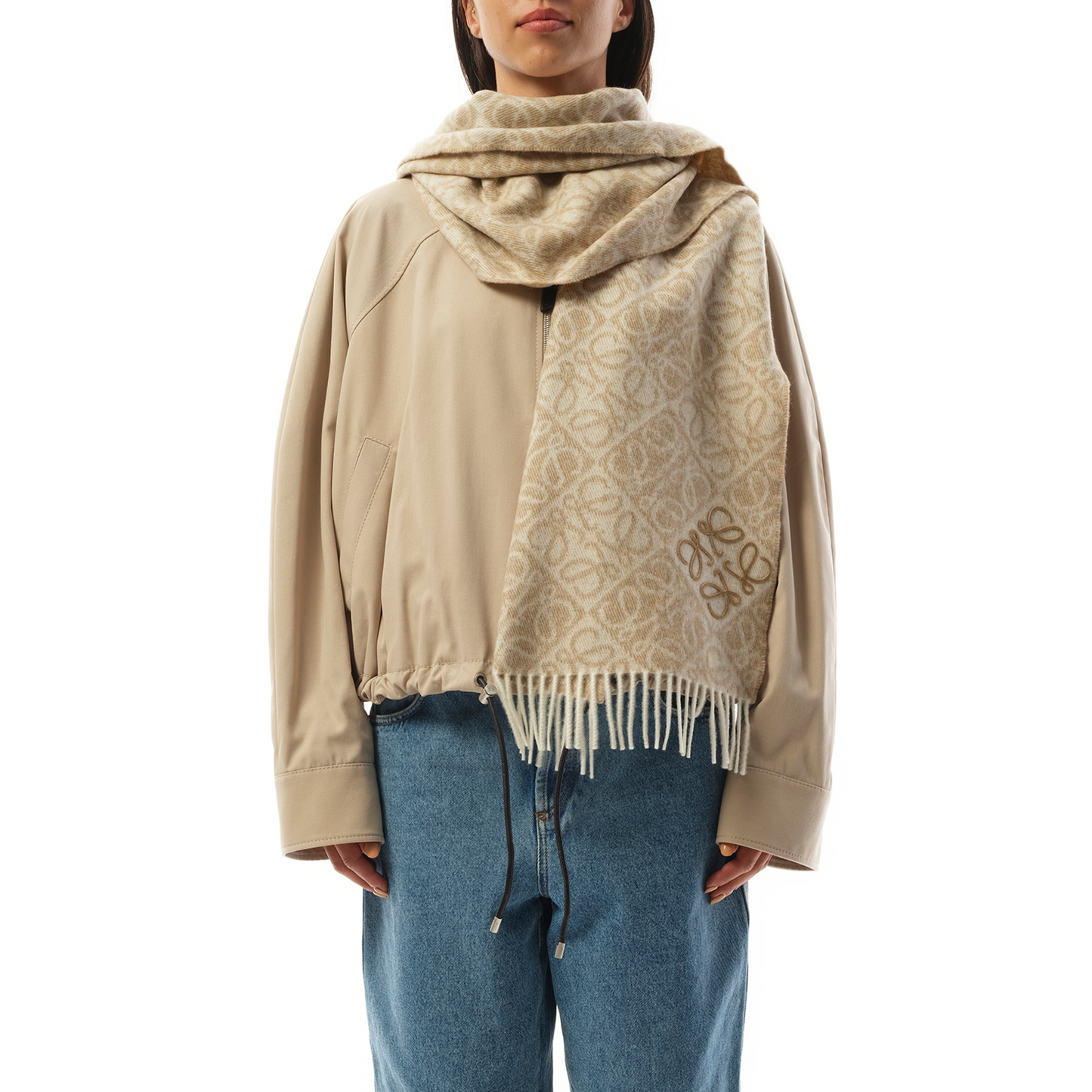 Anagram Wool Cashmere Scarf in Beige