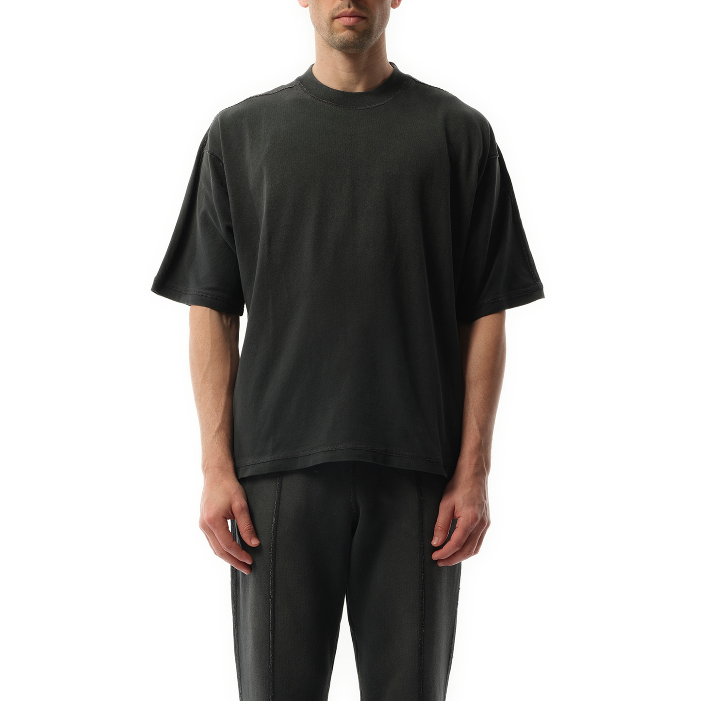 Stepped Hem T-Shirt in Stained Black