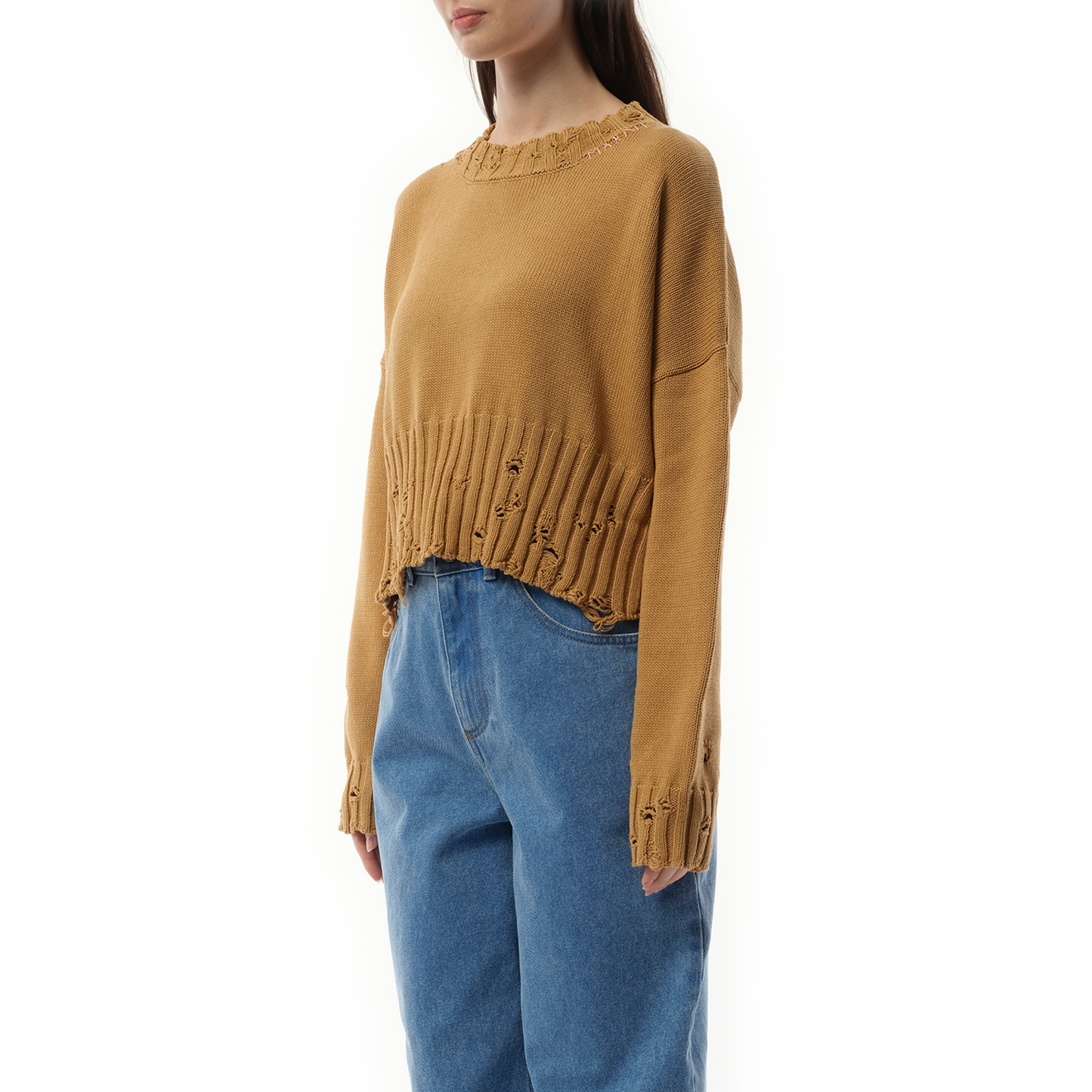 Distressed Cropped Sweater in Nomad