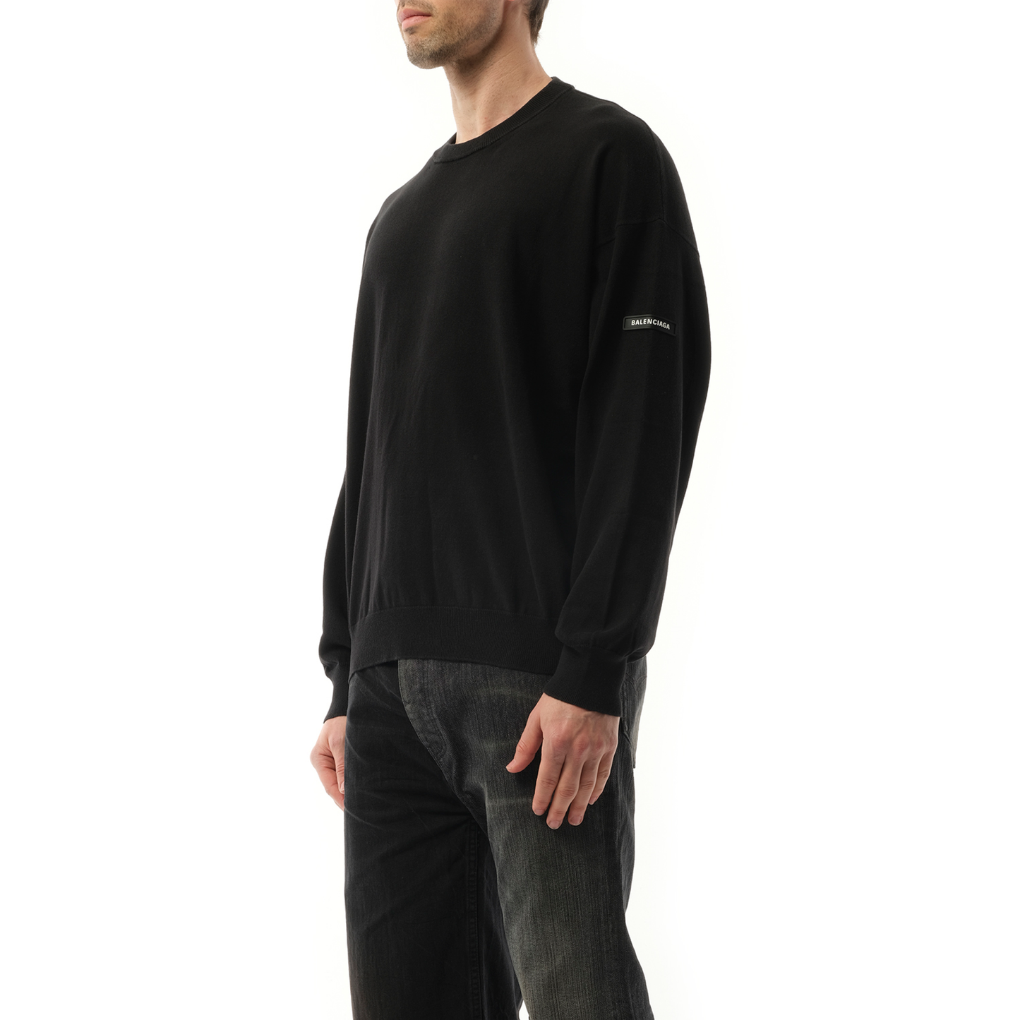 Rubber Patch Knit Sweater in Black