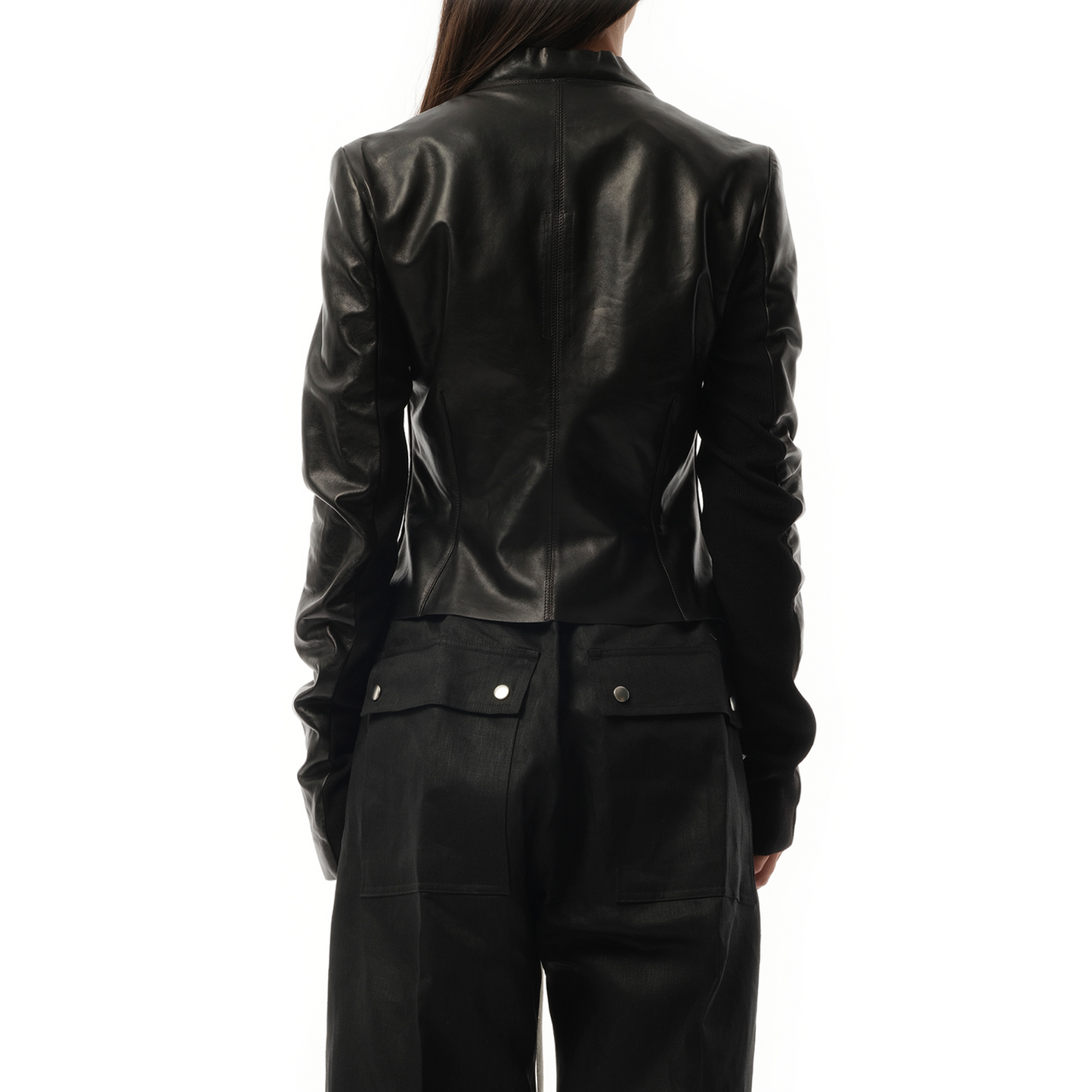 Low Neck Biker Jacket in Black