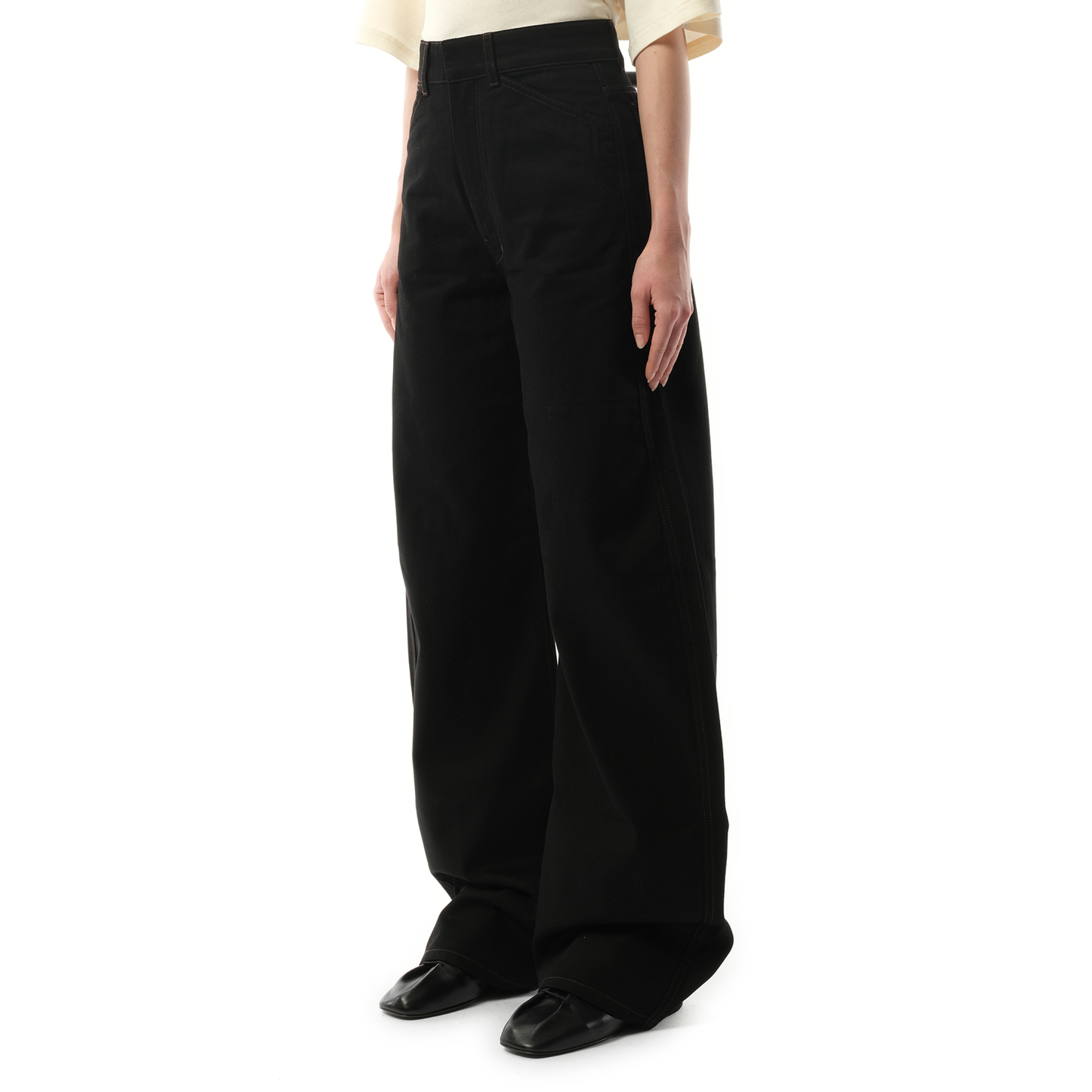 High Waisted Curved Pants in Black