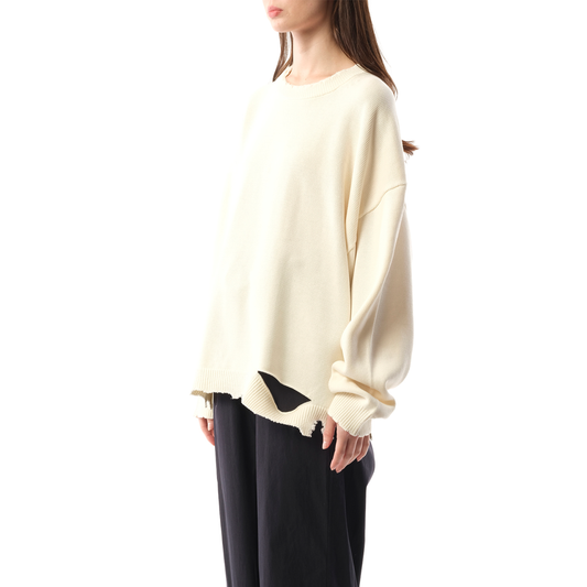 Distressed Rib Sweater in Ivory