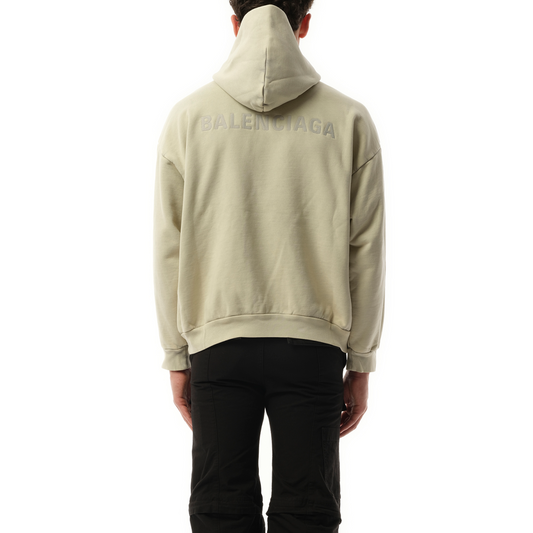 Back Embroidered Medium Fit Hoodie in Cement Grey