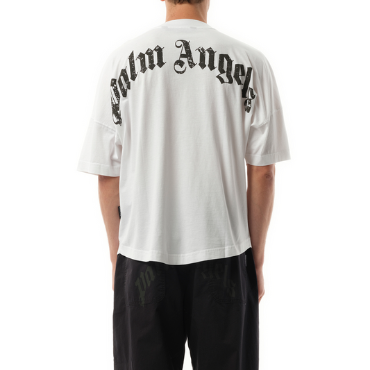 Back Curved Logo Over T-Shirt in Off White/Black