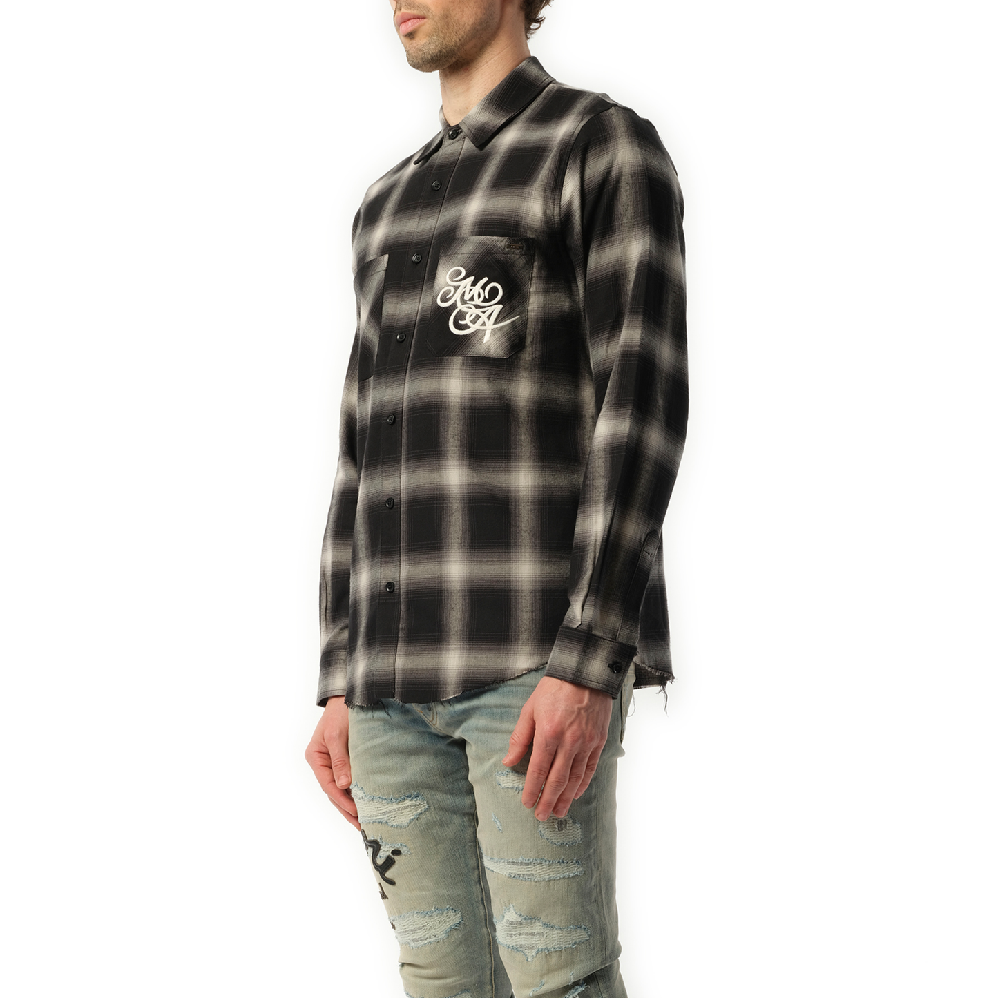 Amiri Swirl Flannel Shirt in Black