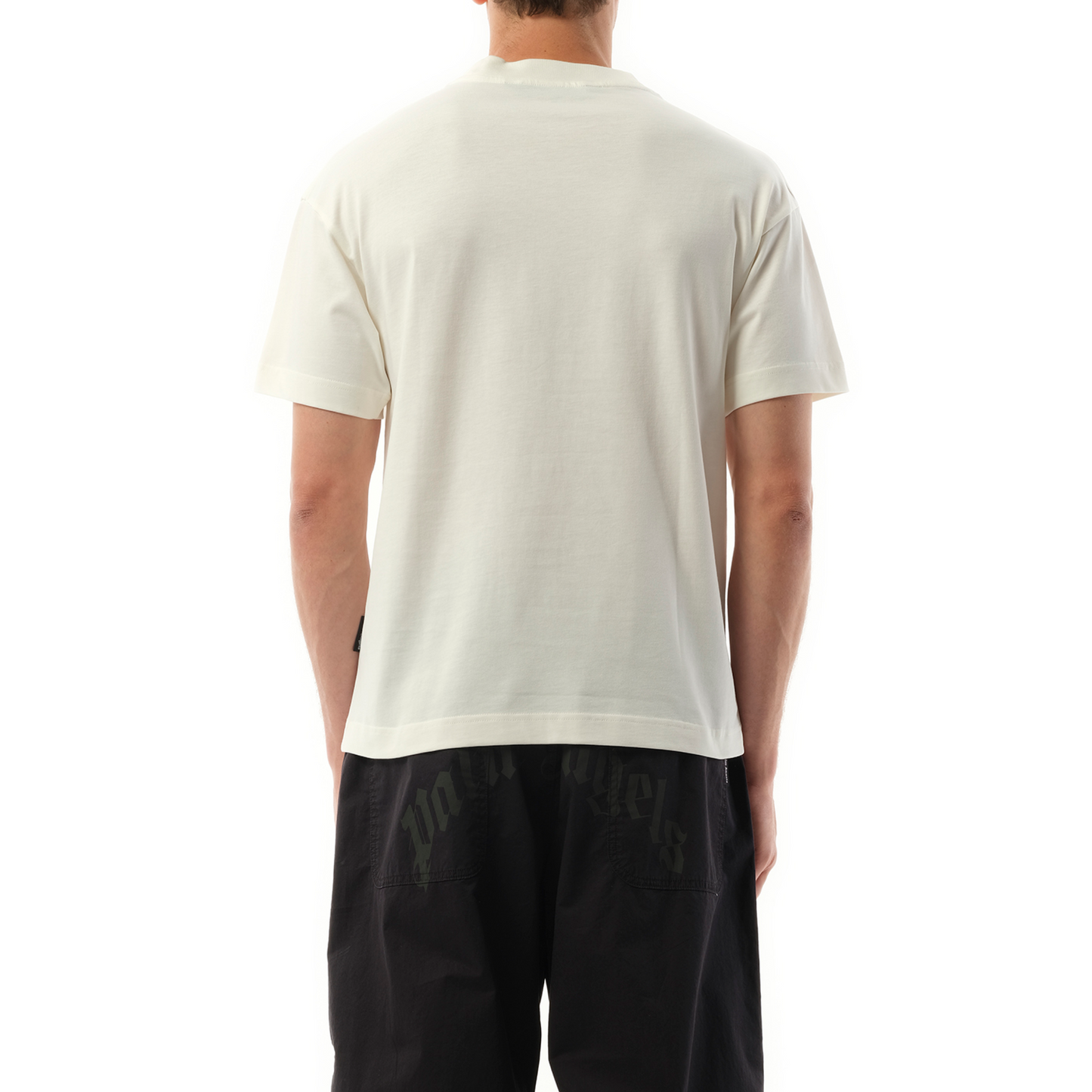 Palm Angels Neck Logo T-Shirt in Off White/Black