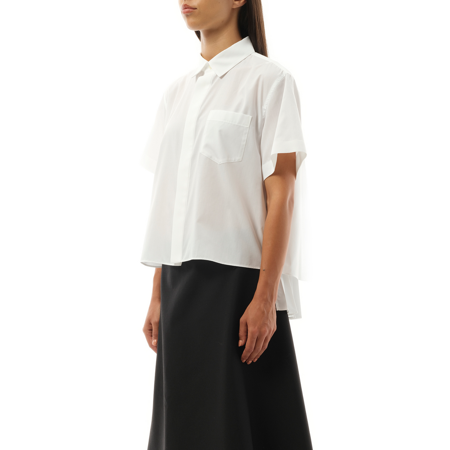 Short-sleeve Cotton Poplin Shirt in Off White