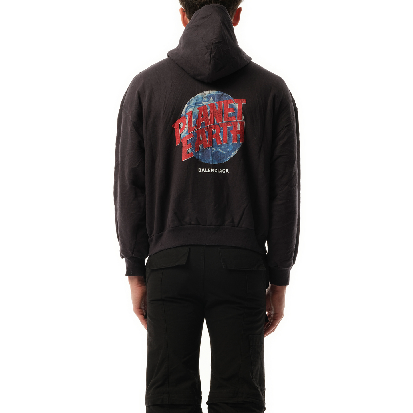 Planet Earth Zip-Up Hoodie in Washed Black