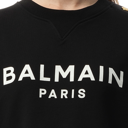 3 Button Balmain Printed Sweatshirt in Black/White