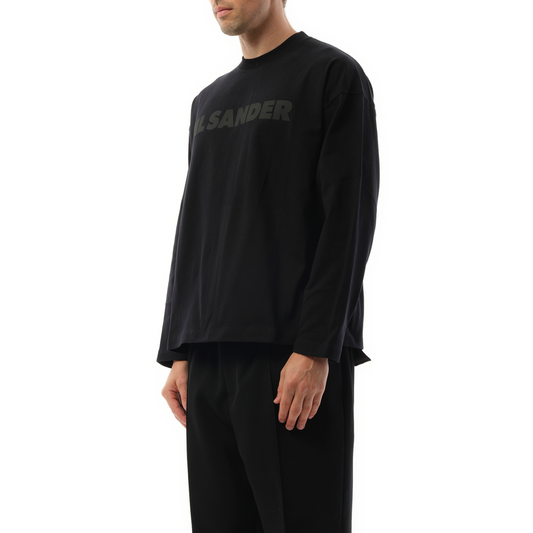 Tonal Jil Sander Logo Long Sleeve T-Shirt in Black