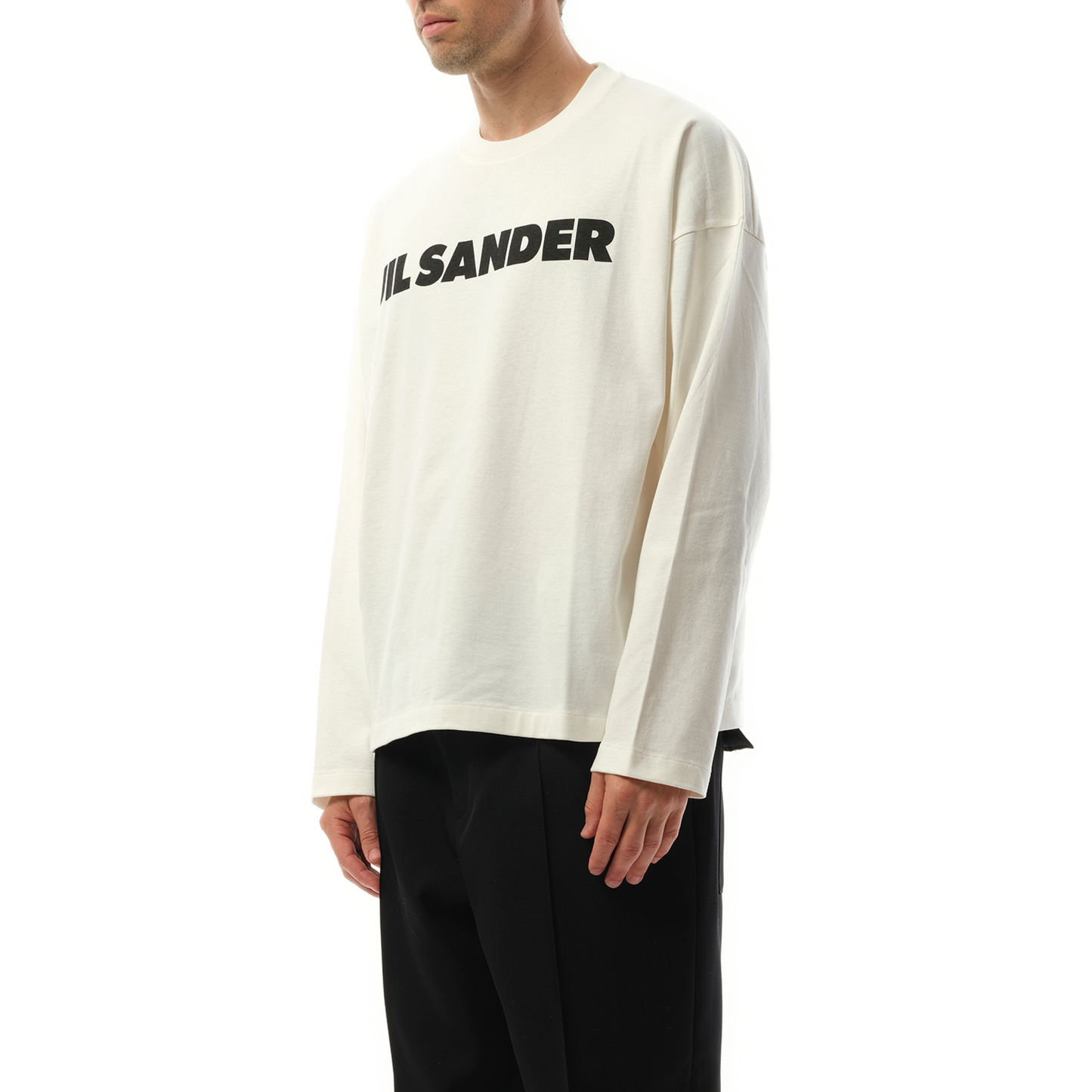 Jil Sander Logo Long Sleeve T-Shirt in Porcelain