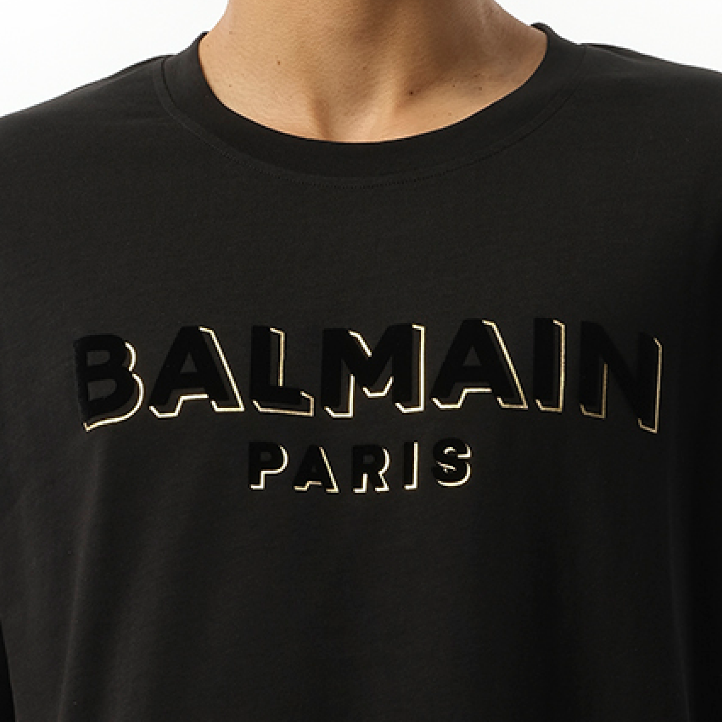 Balmain Flock 
Foil T-Shirt in Black/Gold