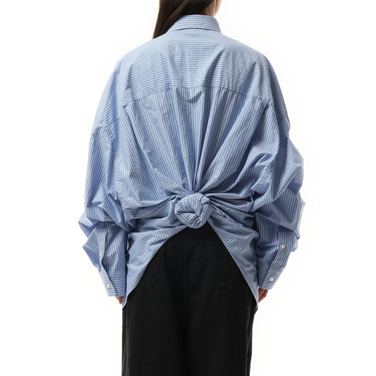 Long Sleeve Knotted Shirt in Blue/White