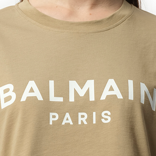 Balmain Printed Cropped T-Shirt in Beige/White