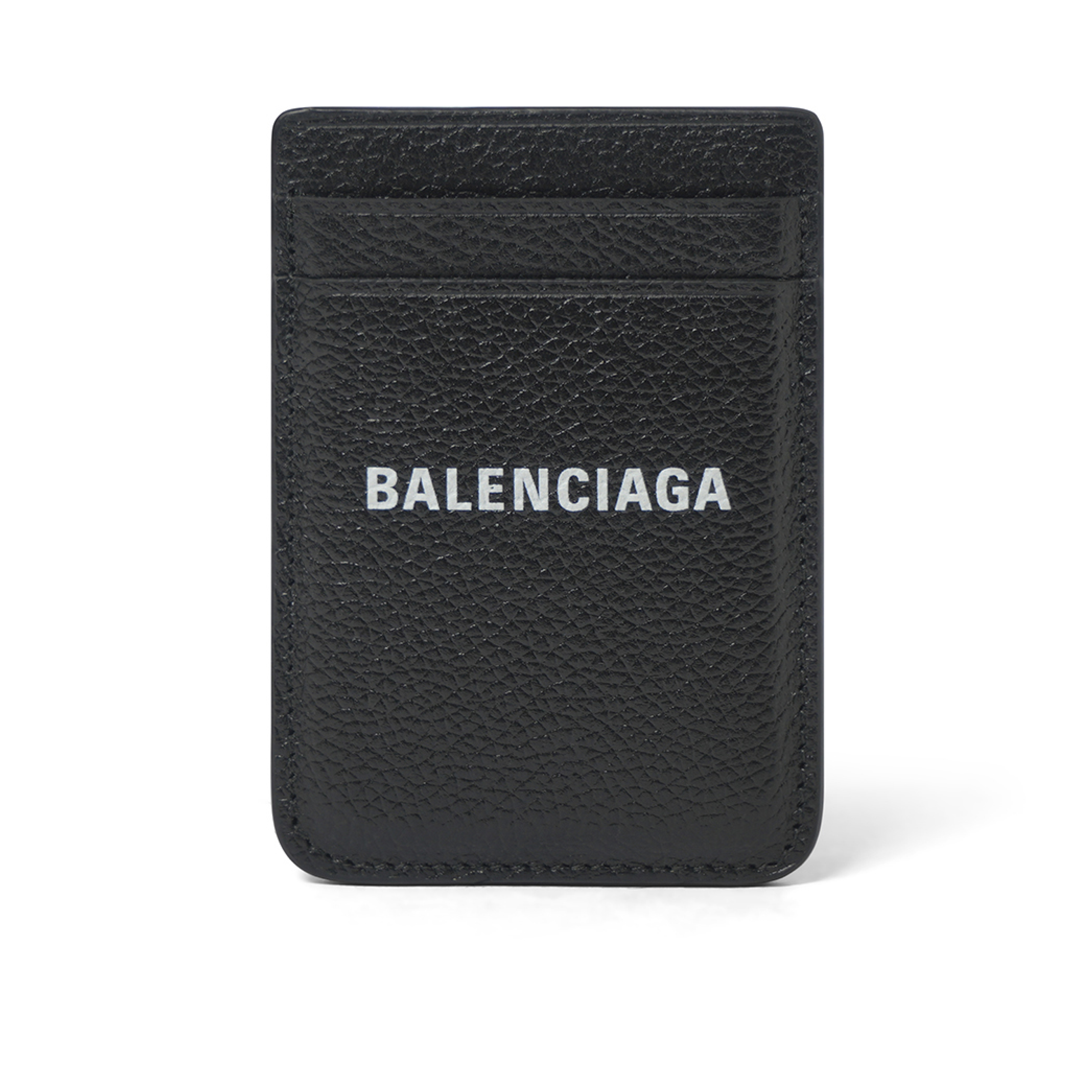 Grained Calf Magnet Card Holder in Black