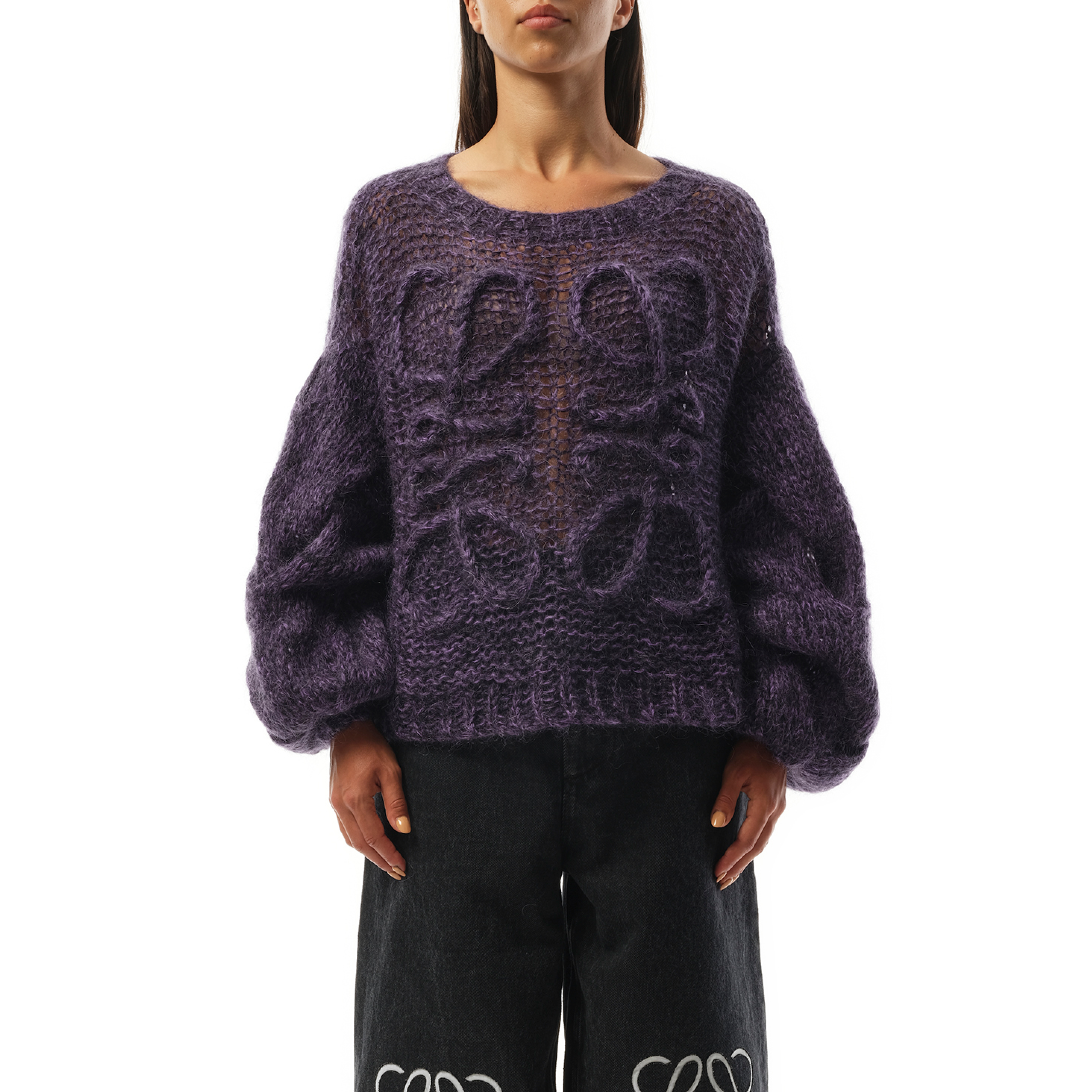 Relaxed Fit Anagram Sweater in Black/Purple