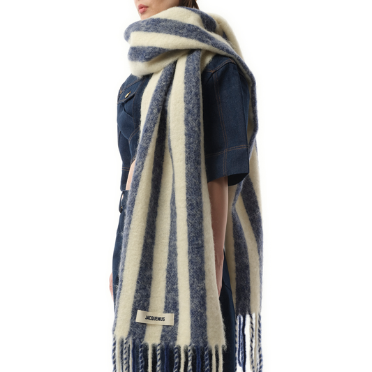 L
echarpe Carro Scarf in White/Blue Stripe