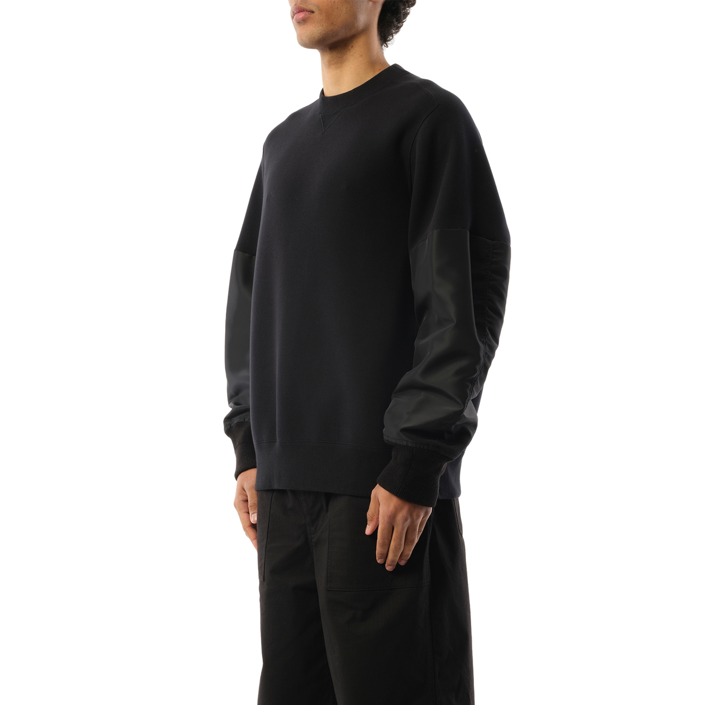 Nylon Twill x Sponge Sweatshirt in Black