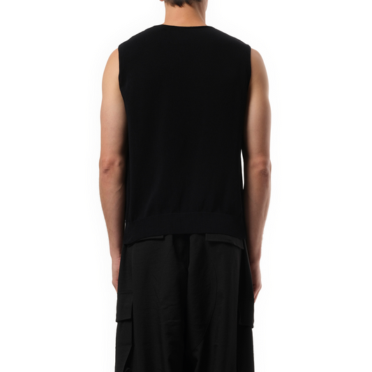 Frayed Logo Knit Vest in Black