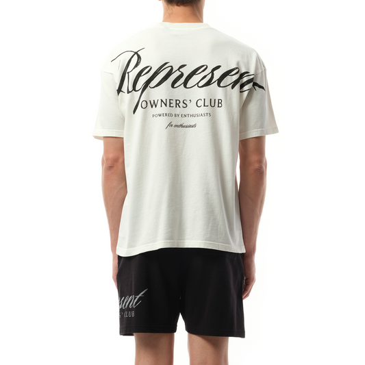 Represent Owners Club Script T-Shirt in Flat White