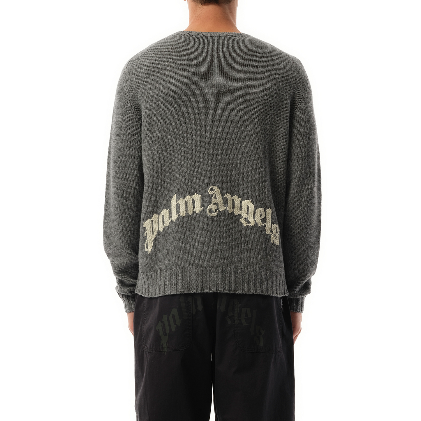 Curved Logo Sweater in Grey Melange/Off White