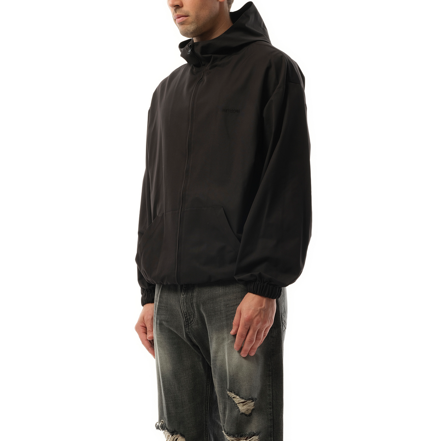 Mens Track Hoodie Windbreaker in Black