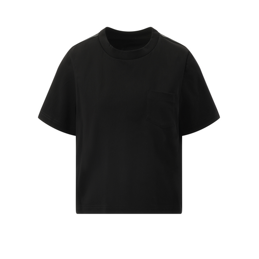 Nylon Twill Mix Cotton Jersey T-Shirt in Black