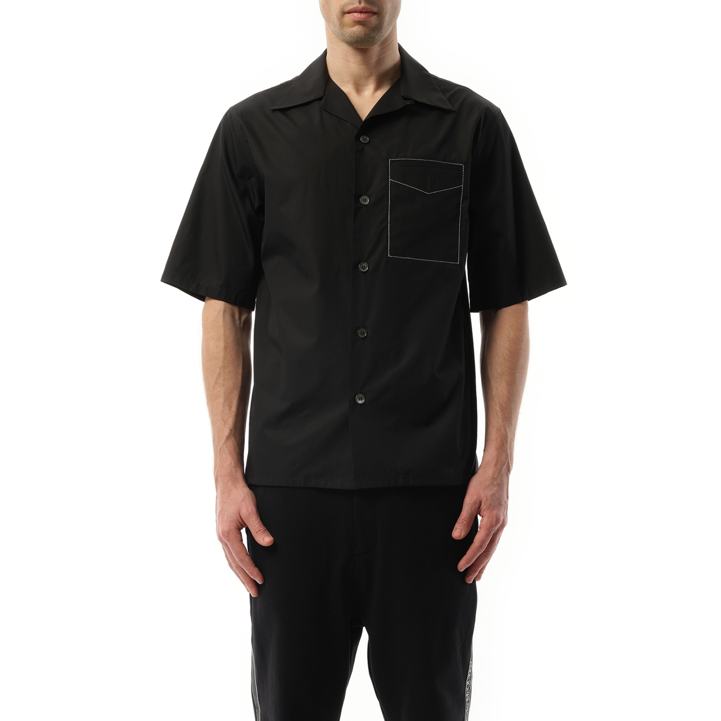 Contrast Stitch Hawaiian Shirt in Black