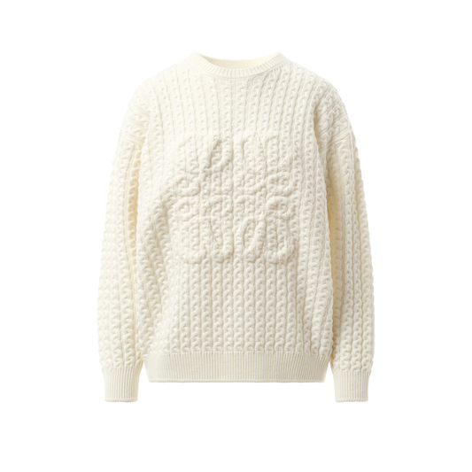 Cable Anagram Sweater in White