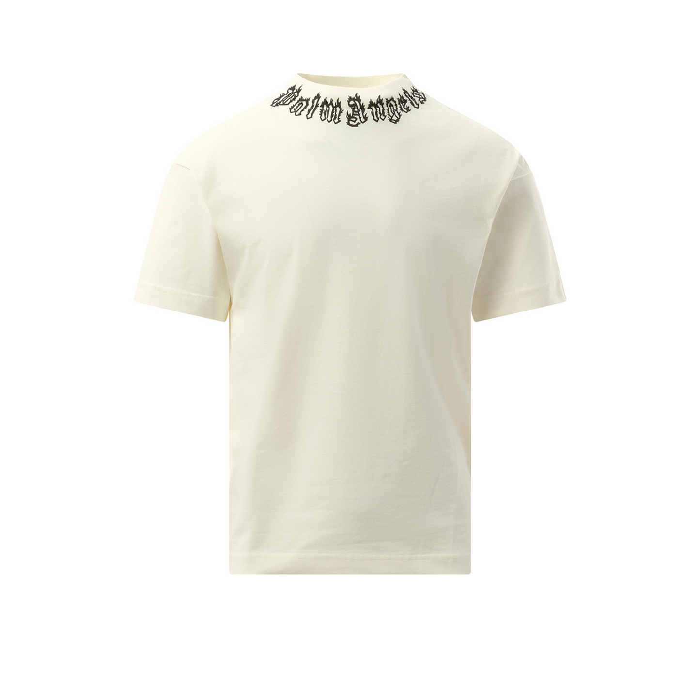 Palm Angels Neck Logo T-Shirt in Off White/Black