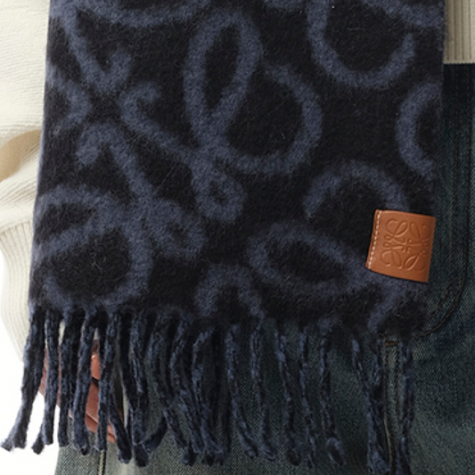 Textured Anagram Scarf in Navy Blue/Blue