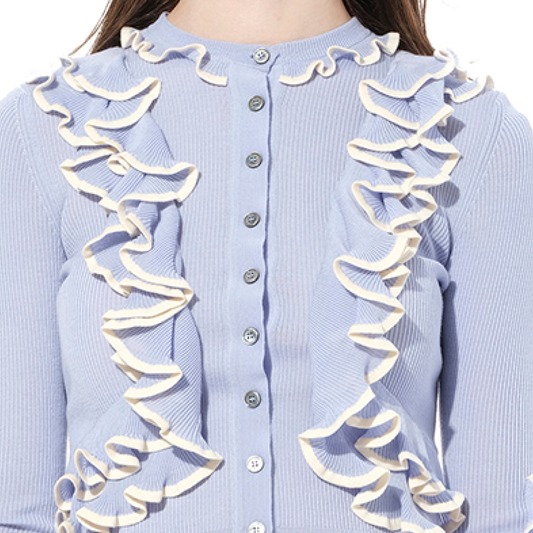 Ruffle Knit Cardigan in Light Blue