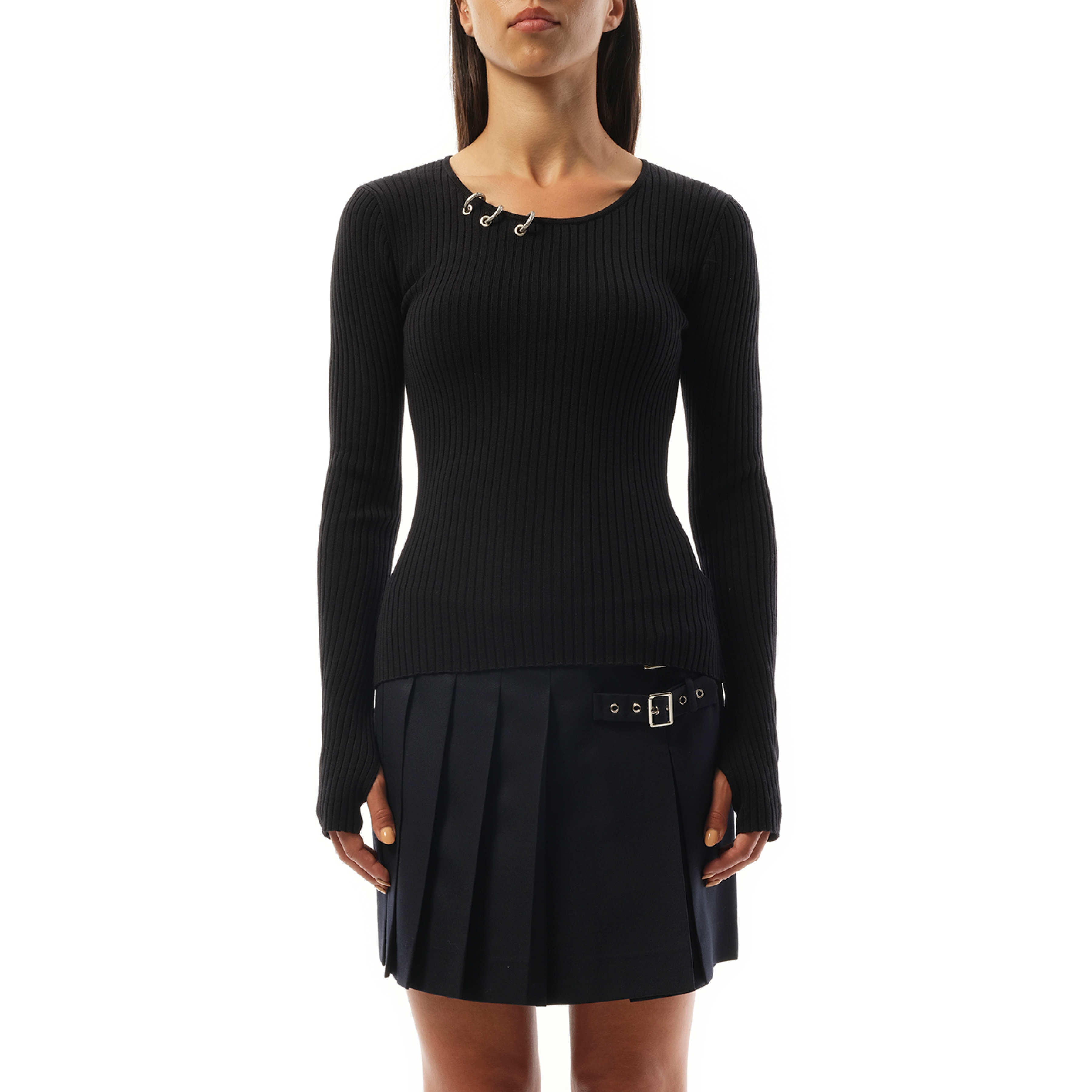 Womens Knit Long-Sleeved Top in Black