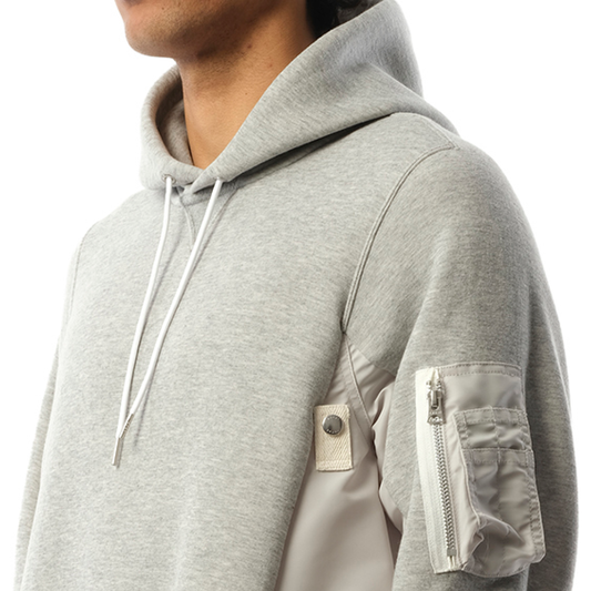 Sponge Sweat Nylon Twill Hoodie in Light Gray