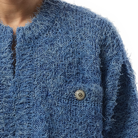 Tweed Knit Cardigan in Light Blue