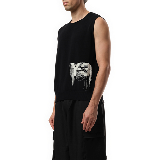 Frayed Logo Knit Vest in Black